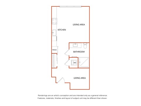 Floor plan for 1 bed, 1 bath, 550 sqft